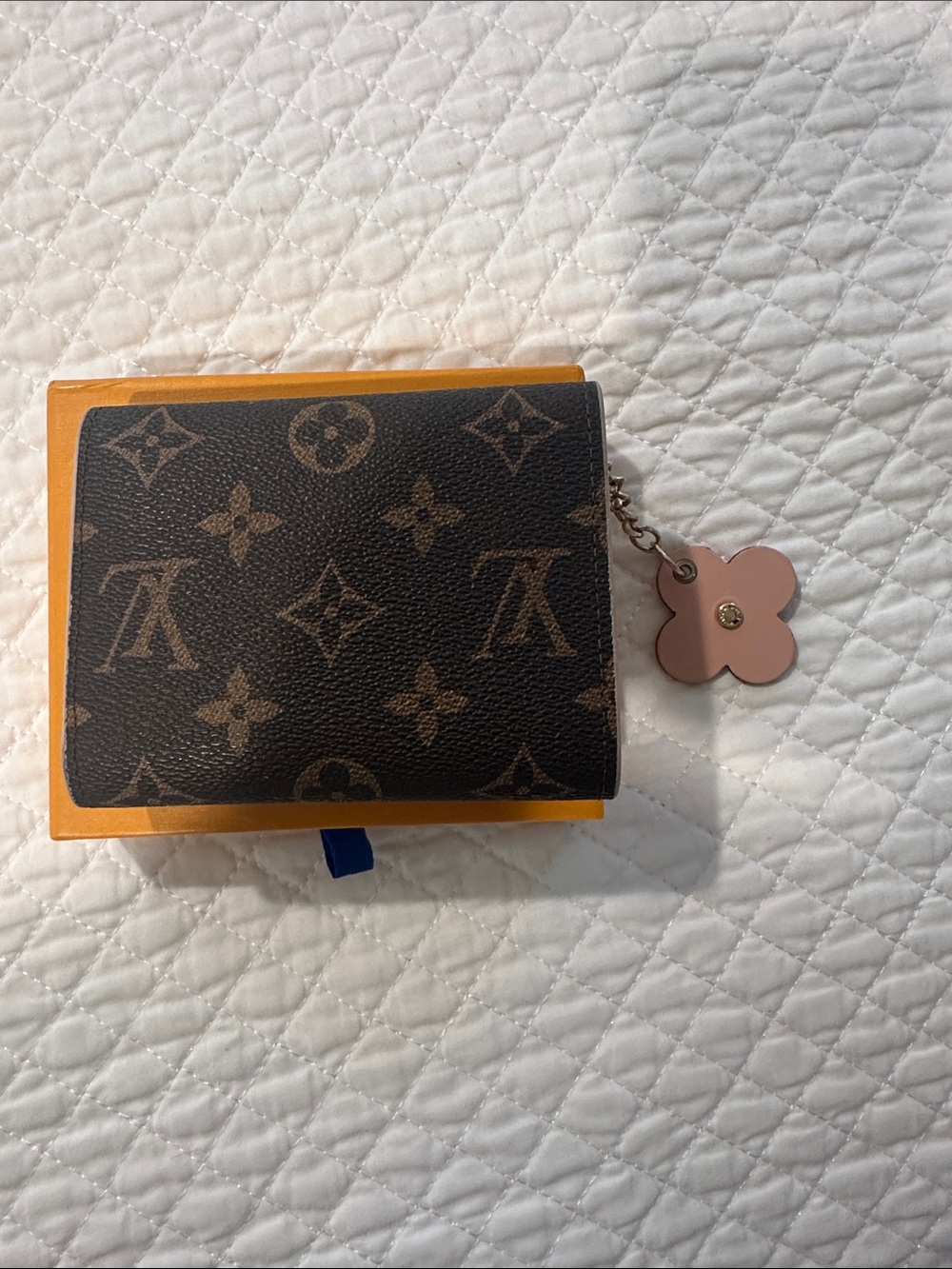 Monogram Compact Wallet with Pink Flower Charm - Picture 3 of 4